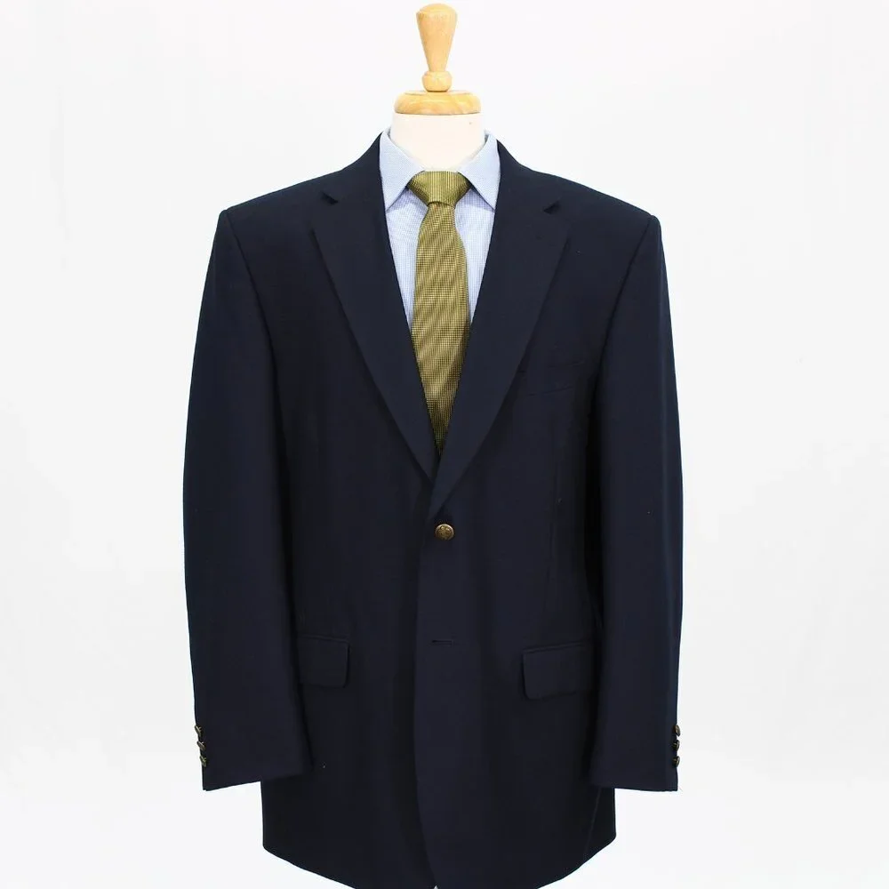 Statements 46L Navy Solid 2-Button Sport Coat Blazer Jacket B743